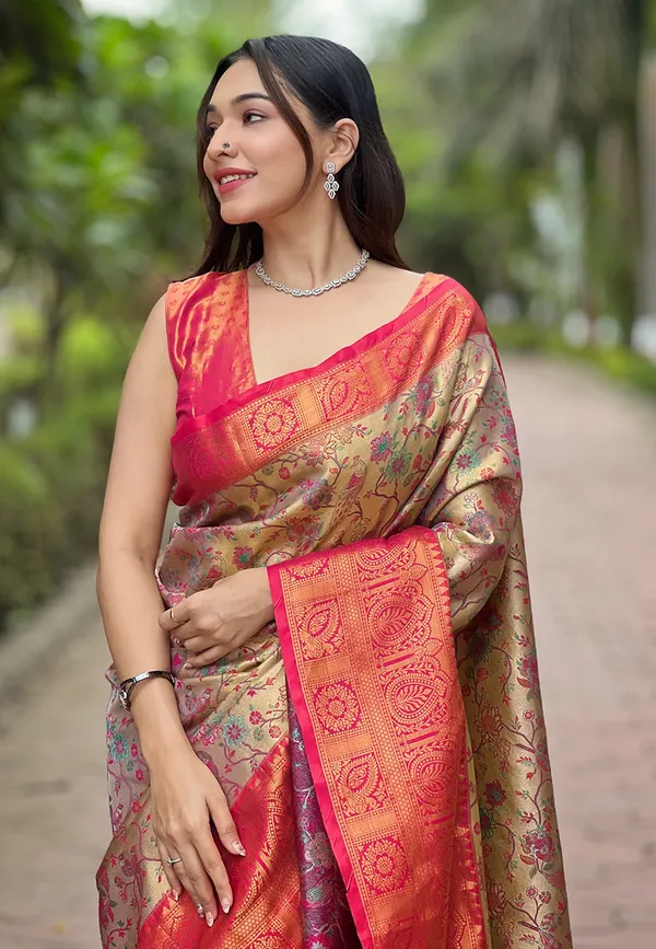 Pink_Art_Silk_Self_Design_Dharmavaram_Saree_With_Unstitched_Blouse_For_Women