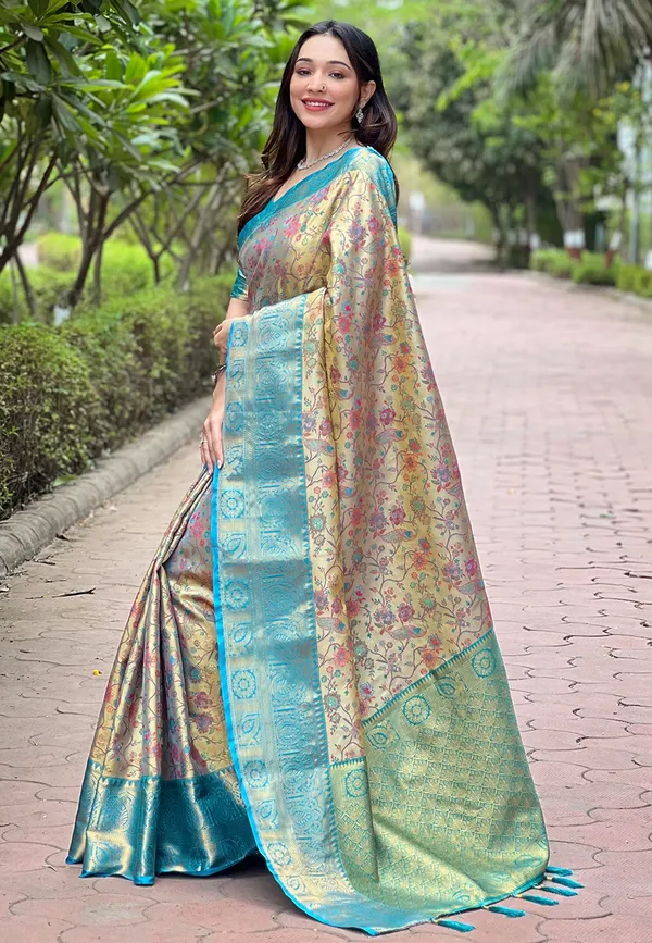 Green_Art_Silk_Self_Design_Dharmavaram_Saree_With_Unstitched_Blouse_For_Women