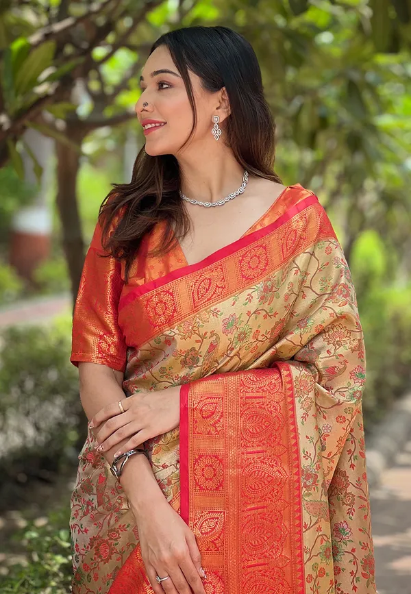 Red_Art_Silk_Self_Design_Dharmavaram_Saree_With_Unstitched_Blouse_For_Women