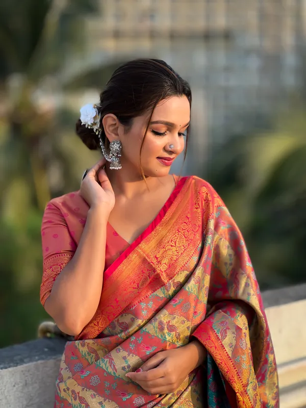 Pink_Art_Silk_Self_Design_Dharmavaram_Saree_With_Unstitched_Blouse_For_Women