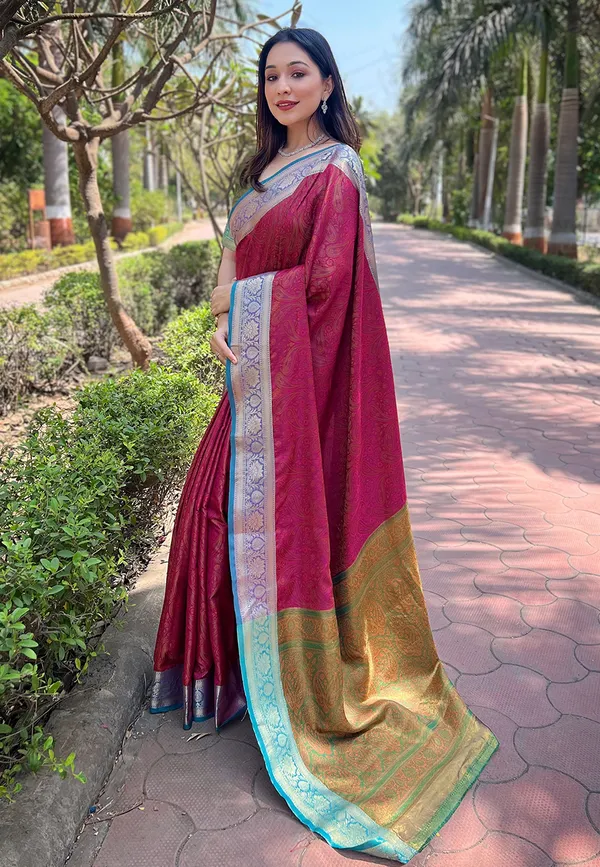 Pink_Art_Silk_Self_Design_Kanjivaram_Saree_With_Unstitched_Blouse_For_Women