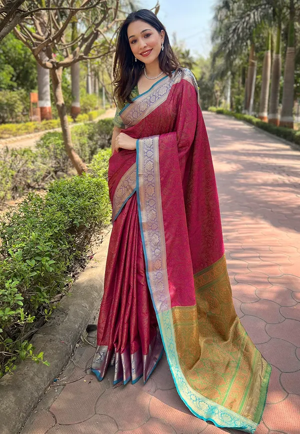 Pink_Art_Silk_Self_Design_Kanjivaram_Saree_With_Unstitched_Blouse_For_Women