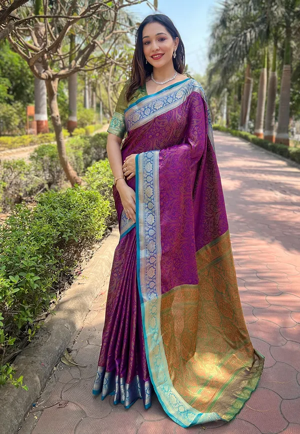 Purple_Art_Silk_Self_Design_Kanjivaram_Saree_With_Unstitched_Blouse_For_Women