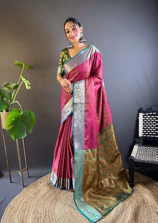 Pink_Art_Silk_Self_Design_Kanjivaram_Saree_With_Unstitched_Blouse_For_Women