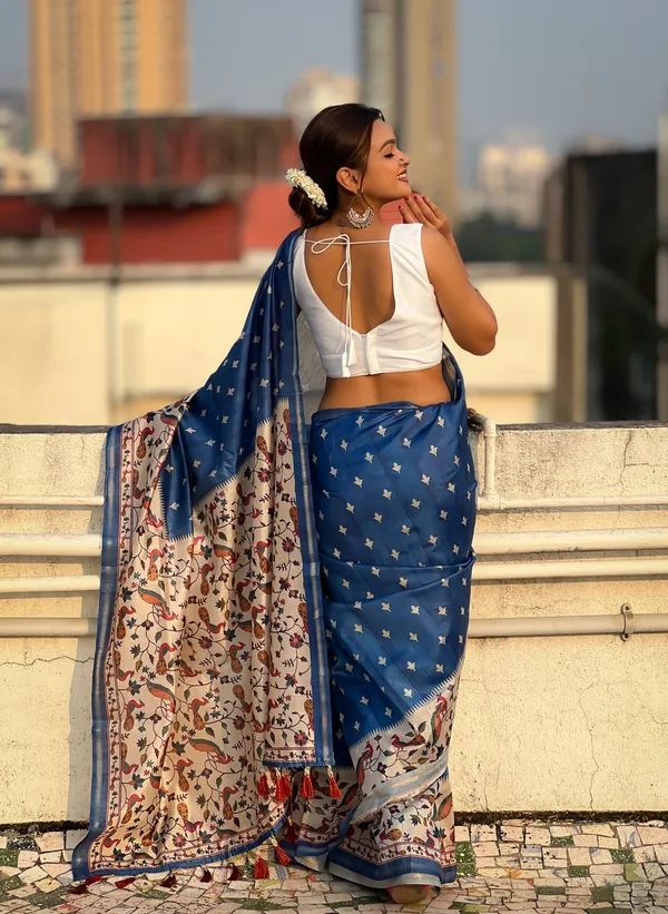 Blue_Art_Silk_Self_Design_Kanjivaram_Saree_With_Unstitched_Blouse_For_Women
