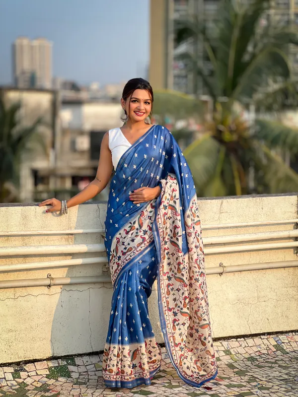 Blue_Art_Silk_Self_Design_Kanjivaram_Saree_With_Unstitched_Blouse_For_Women