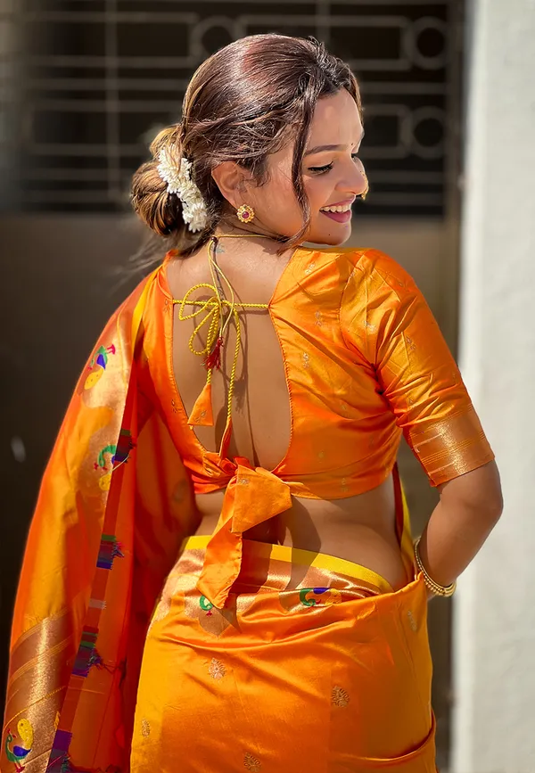 Orange_Art_Silk_Self_Design_Paithani_Saree_With_Unstitched_Blouse_For_Women
