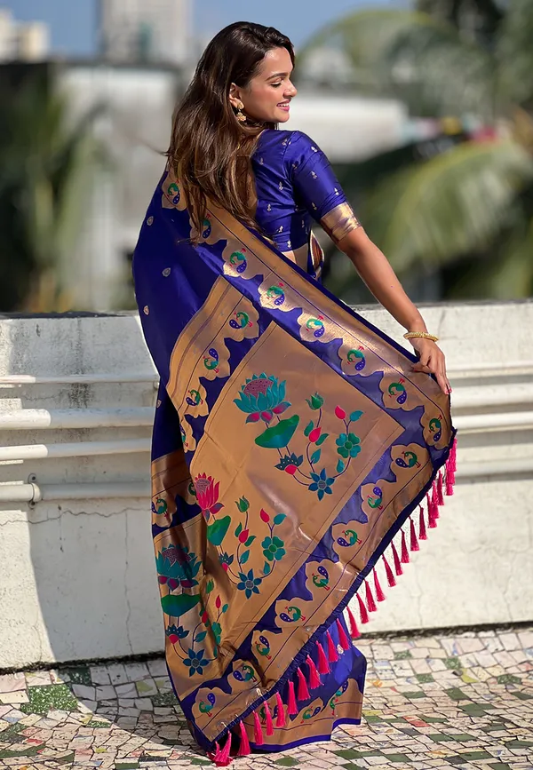 Dark_Blue_Art_Silk_Self_Design_Paithani_Saree_With_Unstitched_Blouse_For_Women