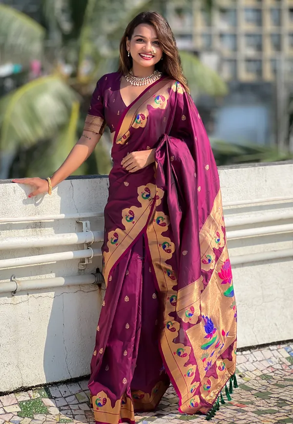 Maroon_Art_Silk_Self_Design_Paithani_Saree_With_Unstitched_Blouse_For_Women