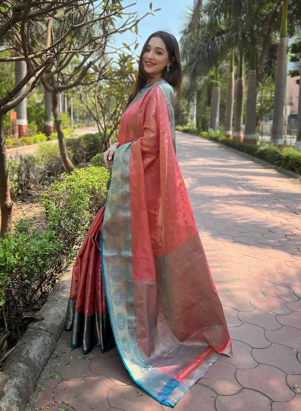 Cream_Art_Silk_Self_Design_Kanjivaram_Saree_With_Unstitched_Blouse_For_Women