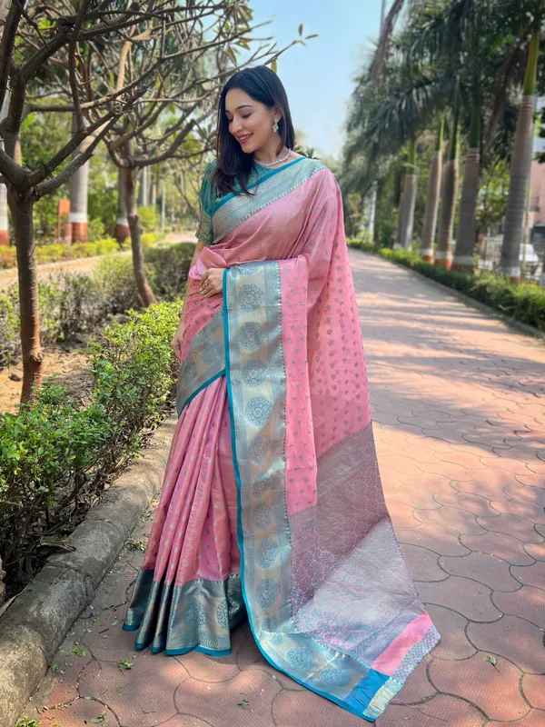 Pink_Art_Silk_Self_Design_Kanjivaram_Saree_With_Unstitched_Blouse_For_Women