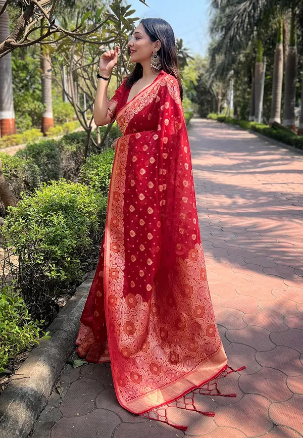 Red_Art_Silk_Self_Design_Kanjivaram_Saree_With_Unstitched_Blouse_For_Women