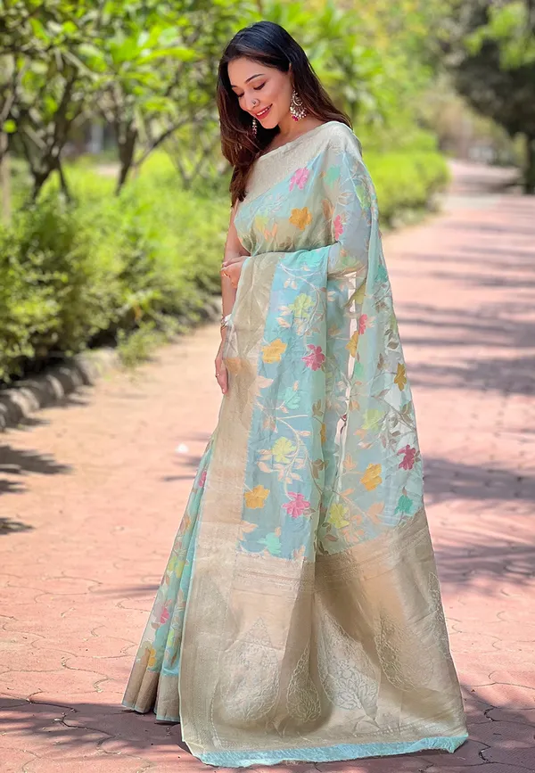 Blue_Art_Silk_Self_Design_Kanjivaram_Saree_With_Unstitched_Blouse_For_Women