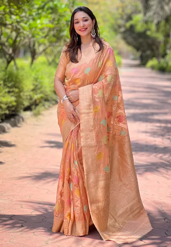 Orange_Art_Silk_Self_Design_Kanjivaram_Saree_With_Unstitched_Blouse_For_Women