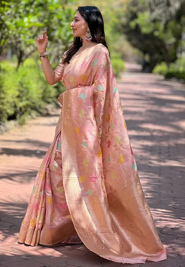Cream_Art_Silk_Self_Design_Kanjivaram_Saree_With_Unstitched_Blouse_For_Women