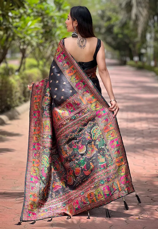 Black_Art_Silk_Self_Design_Kanjivaram_Saree_With_Unstitched_Blouse_For_Women