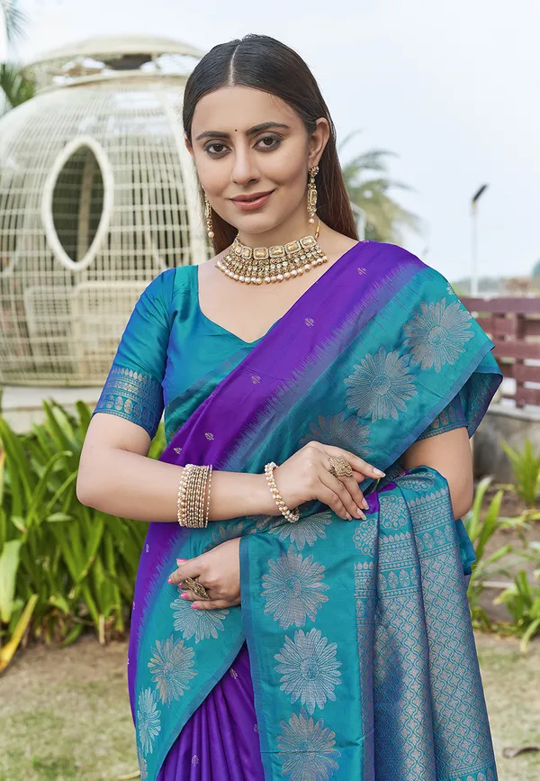 Purple_Art_Silk_Self_Design_Kanjivaram_Saree_With_Unstitched_Blouse_For_Women