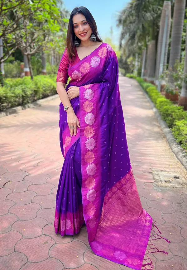 Purple_Art_Silk_Self_Design_Kanjivaram_Saree_With_Unstitched_Blouse_For_Women
