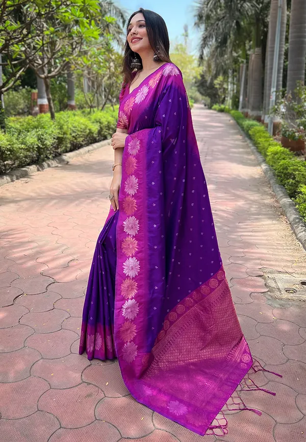 Purple_Art_Silk_Self_Design_Kanjivaram_Saree_With_Unstitched_Blouse_For_Women