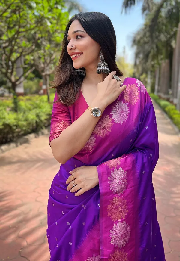 Purple_Art_Silk_Self_Design_Kanjivaram_Saree_With_Unstitched_Blouse_For_Women