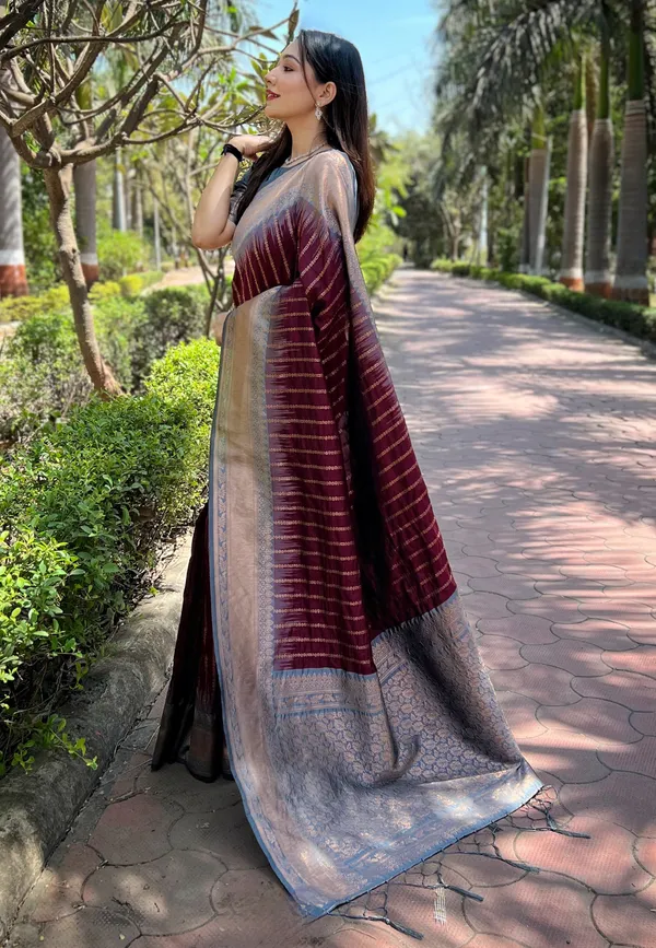 Brown_Art_Silk_Self_Design_Kanjivaram_Saree_With_Unstitched_Blouse_For_Women