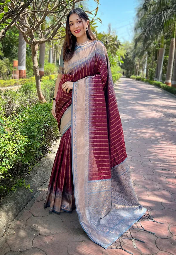 Brown_Art_Silk_Self_Design_Kanjivaram_Saree_With_Unstitched_Blouse_For_Women