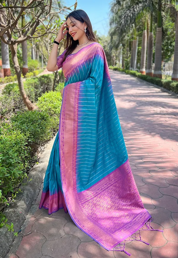 Blue_Art_Silk_Self_Design_Kanjivaram_Saree_With_Unstitched_Blouse_For_Women
