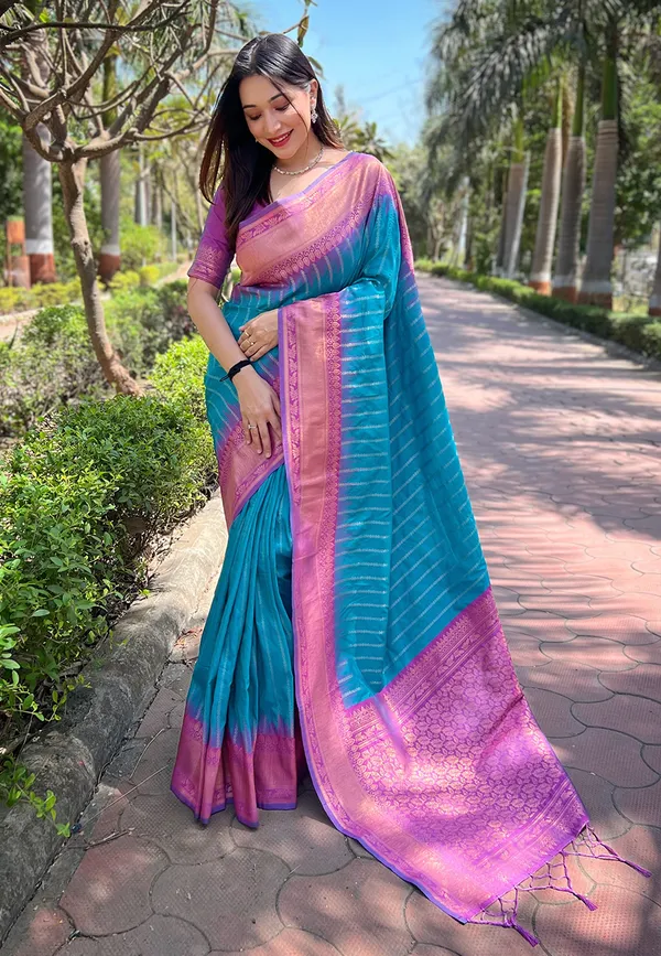 Blue_Art_Silk_Self_Design_Kanjivaram_Saree_With_Unstitched_Blouse_For_Women