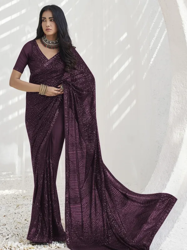 Maroon_Georgette_Embellished_Bollywood_Saree_With_Unstitched_Blouse_For_Women