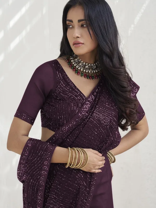 Maroon_Georgette_Embellished_Bollywood_Saree_With_Unstitched_Blouse_For_Women
