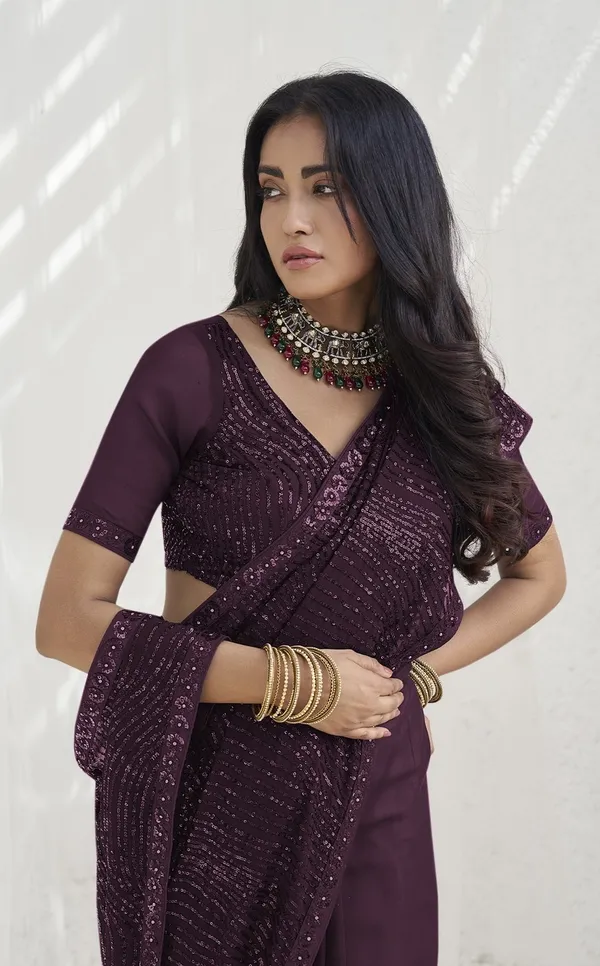Maroon_Georgette_Embellished_Bollywood_Saree_With_Unstitched_Blouse_For_Women