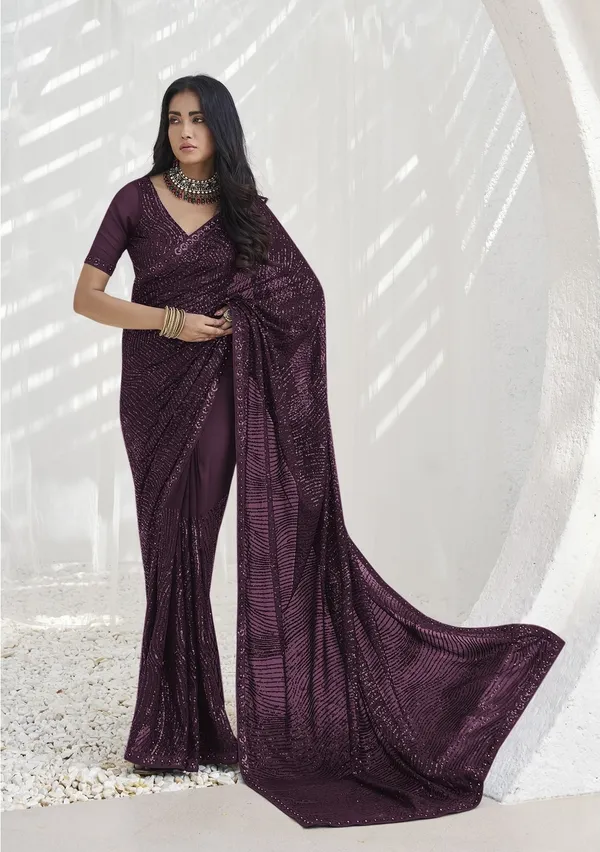 Maroon_Georgette_Embellished_Bollywood_Saree_With_Unstitched_Blouse_For_Women