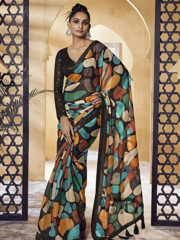 Multicolor_Satin_Embellished_Bollywood_Saree_With_Unstitched_Blouse_For_Women