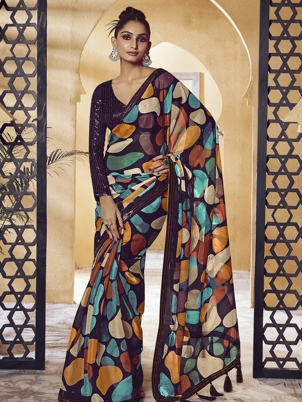 Multicolor_Satin_Embellished_Bollywood_Saree_With_Unstitched_Blouse_For_Women