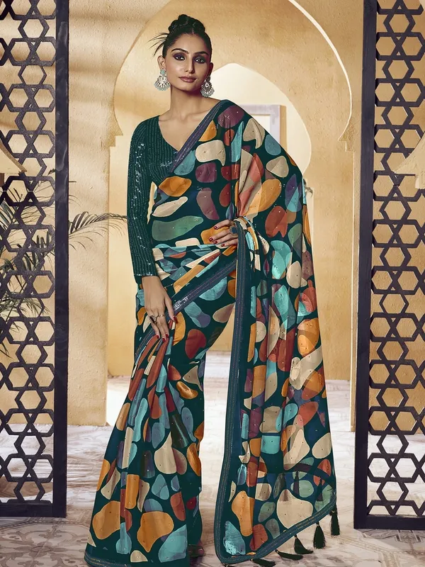 Multicolor_Satin_Embellished_Bollywood_Saree_With_Unstitched_Blouse_For_Women