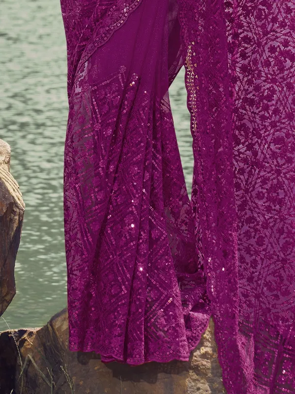 Maroon_Net_Embellished_Bollywood_Saree_With_Unstitched_Blouse_For_Women