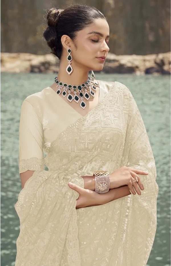 White_Net_Embellished_Bollywood_Saree_With_Unstitched_Blouse_For_Women