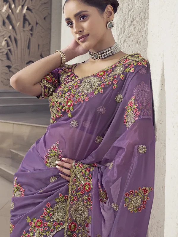 Purple_Raw_Silk_Embellished_Bollywood_Saree_With_Unstitched_Blouse_For_Women