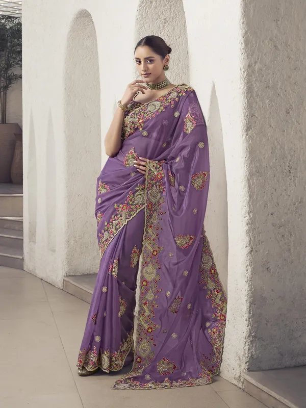 Purple_Raw_Silk_Embellished_Bollywood_Saree_With_Unstitched_Blouse_For_Women
