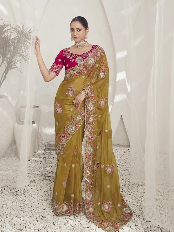 Brown_Raw_Silk_Embellished_Bollywood_Saree_With_Unstitched_Blouse_For_Women