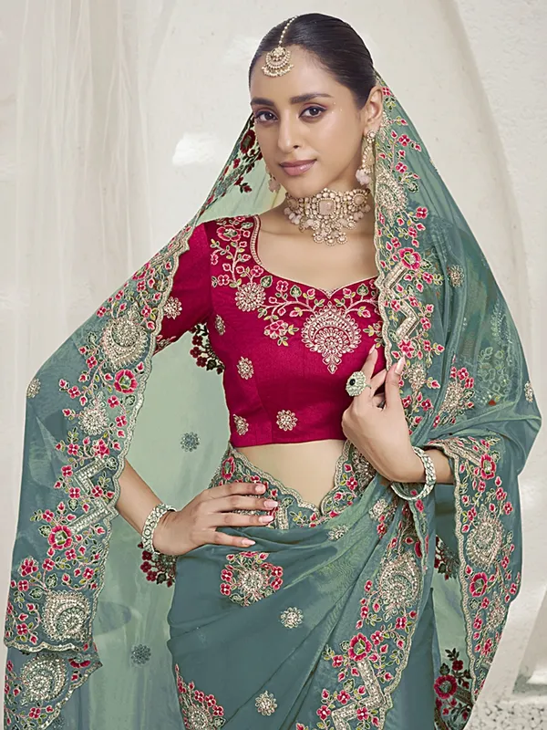 Blue_Raw_Silk_Embellished_Bollywood_Saree_With_Unstitched_Blouse_For_Women
