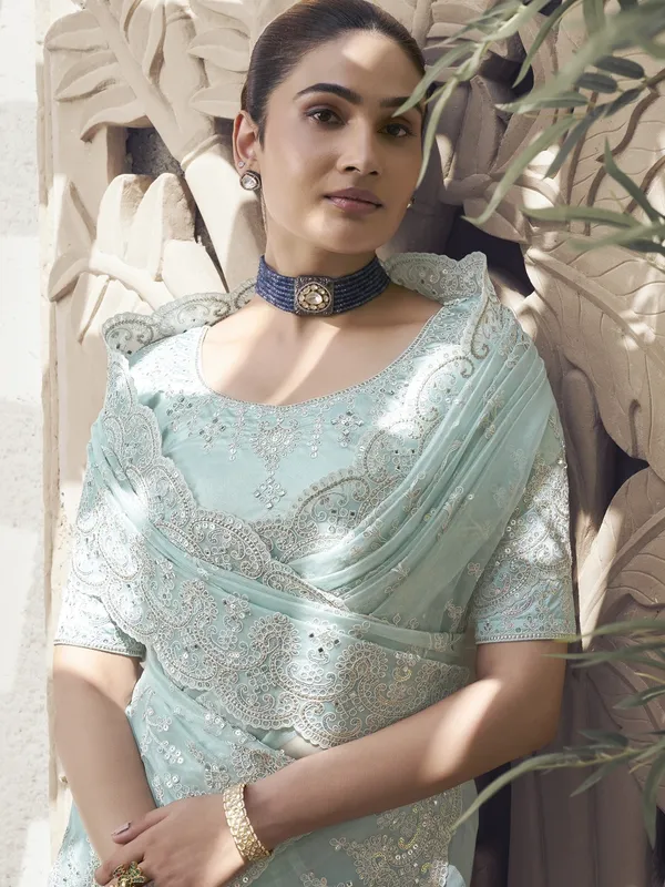 Light_Blue_Net_Embellished_Bollywood_Saree_With_Unstitched_Blouse_For_Women