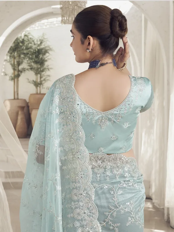 Light_Blue_Net_Embellished_Bollywood_Saree_With_Unstitched_Blouse_For_Women