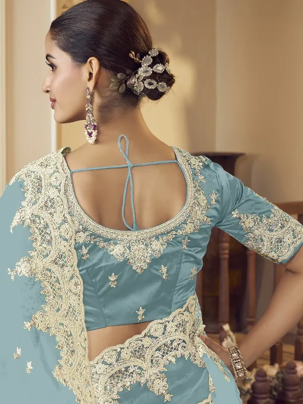 Blue_Raw_Silk_Embellished_Bollywood_Saree_With_Unstitched_Blouse_For_Women