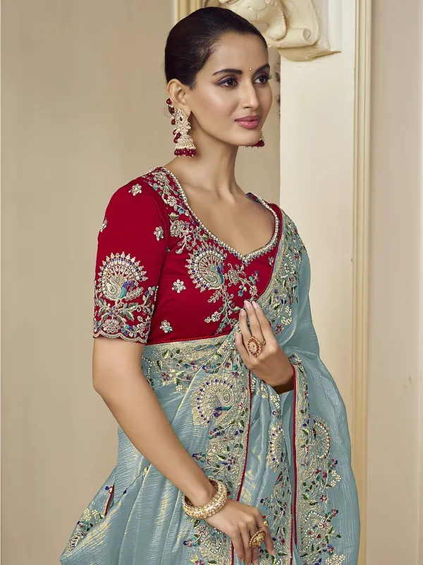 Blue_Georgette_Embellished_Bollywood_Saree_With_Unstitched_Blouse_For_Women