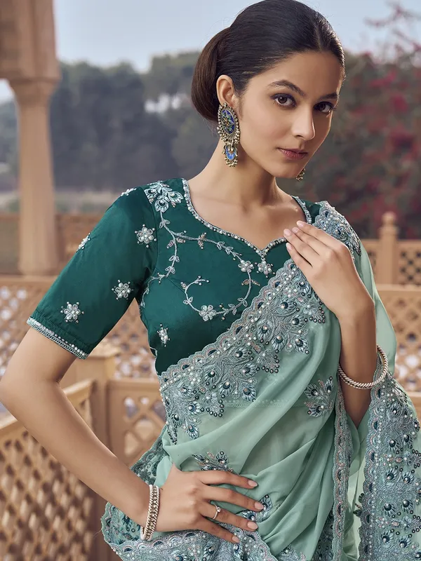 Light_Green_Organza_Embellished_Bollywood_Saree_With_Unstitched_Blouse_For_Women