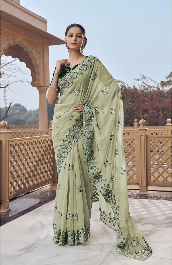 Green_Organza_Embellished_Bollywood_Saree_With_Unstitched_Blouse_For_Women