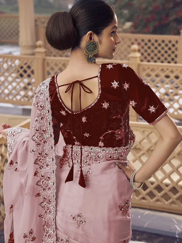 Pink_Organza_Embellished_Bollywood_Saree_With_Unstitched_Blouse_For_Women
