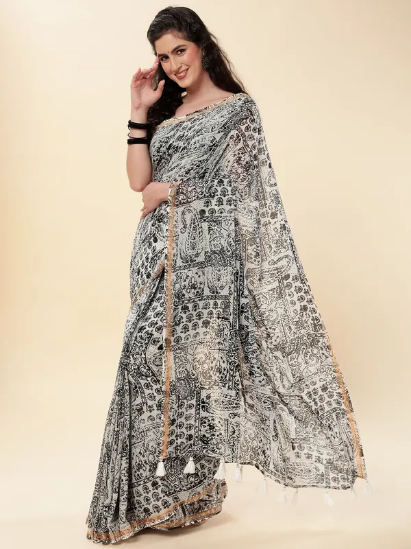 Suha_Womens_Fashion_Ethnic_Black_&_White_Color_Saree
