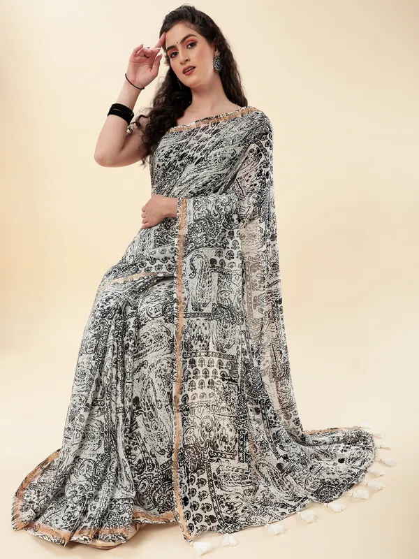 Suha_Womens_Fashion_Ethnic_Black_&_White_Color_Saree